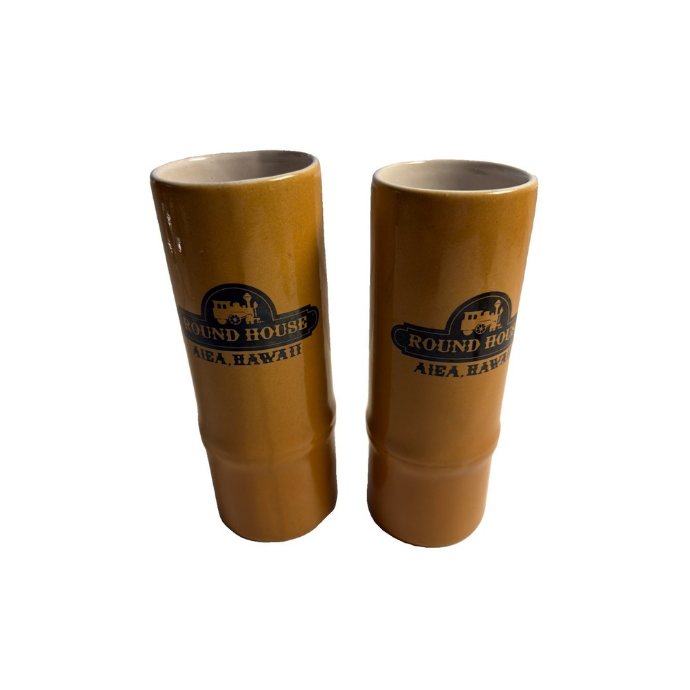 Set Of 2 Daga Hawaii ROUND HOUSE AIEA HAWAII BAMBOO TIKI MUG